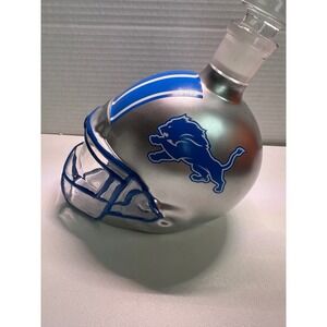 Detroit Lions Football Helmet Glass Decanter Silver Blue NFL Barware Collectible